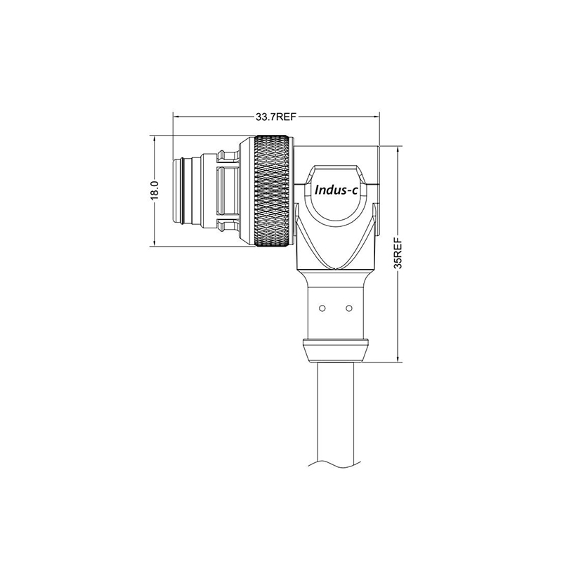 Push-pull m12 8pins A code male right angle molded cable,unshielded,PVC,-40°C~+105°C,22AWG 0.34mm²,brass with nickel plated screw